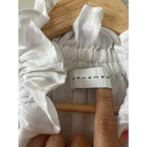 Ephemera Ruffle High Neck Linen Garland Smock Dress White Women's Size: 4 NWT - Picture 7 of 11